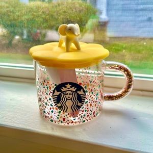 NWT Starbucks Thailand 2023 Glitter Handle with Elephant Lid Glass